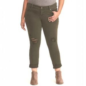 Torrid Size 18R Olive Green Wash Boyfriend Distressed Ripped Knees Jeans